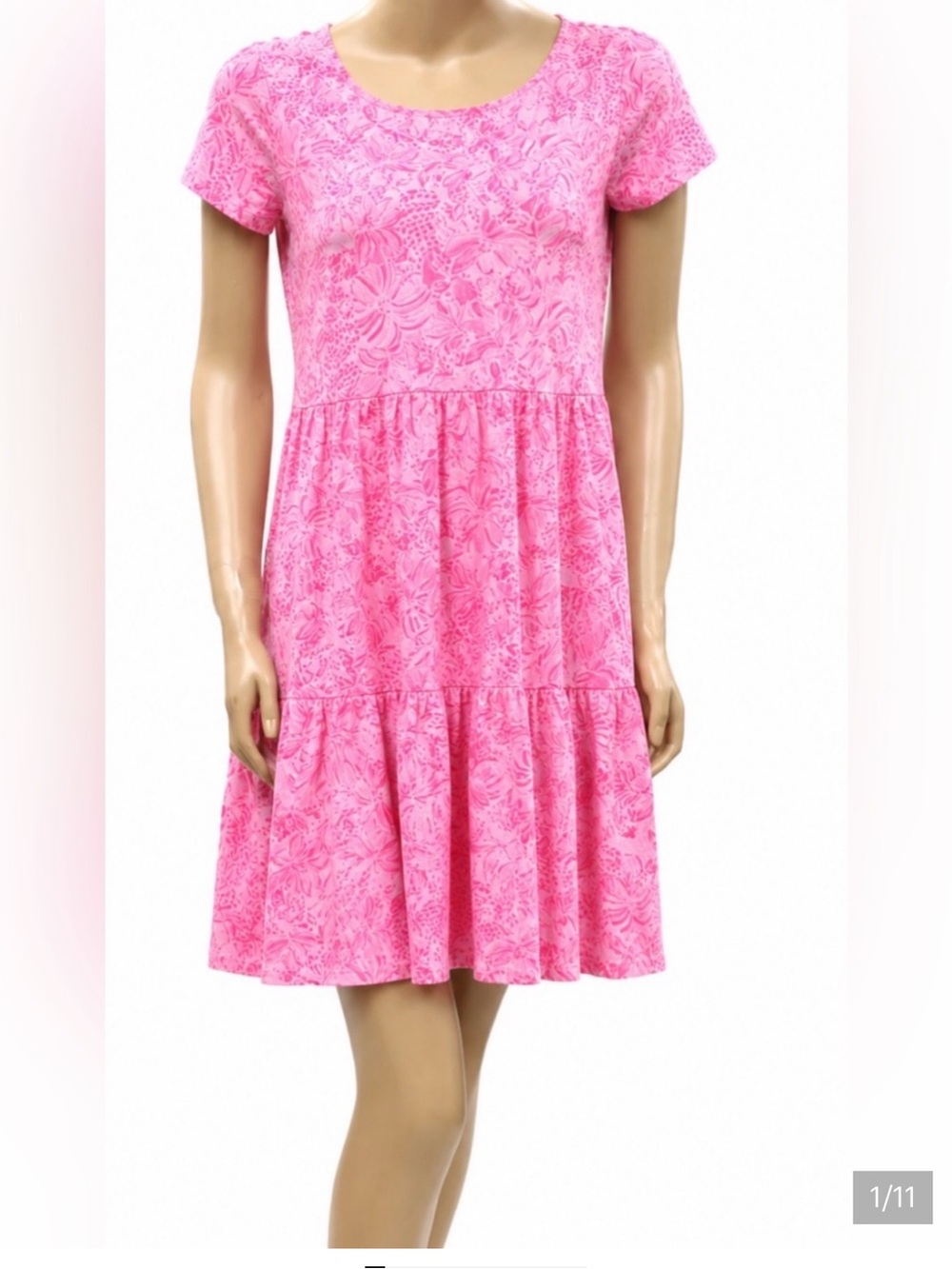 Lilly Pulitzer 🔥 Geanna Short Sleeves Pink Blossom Foxy Llama Tiered Dress